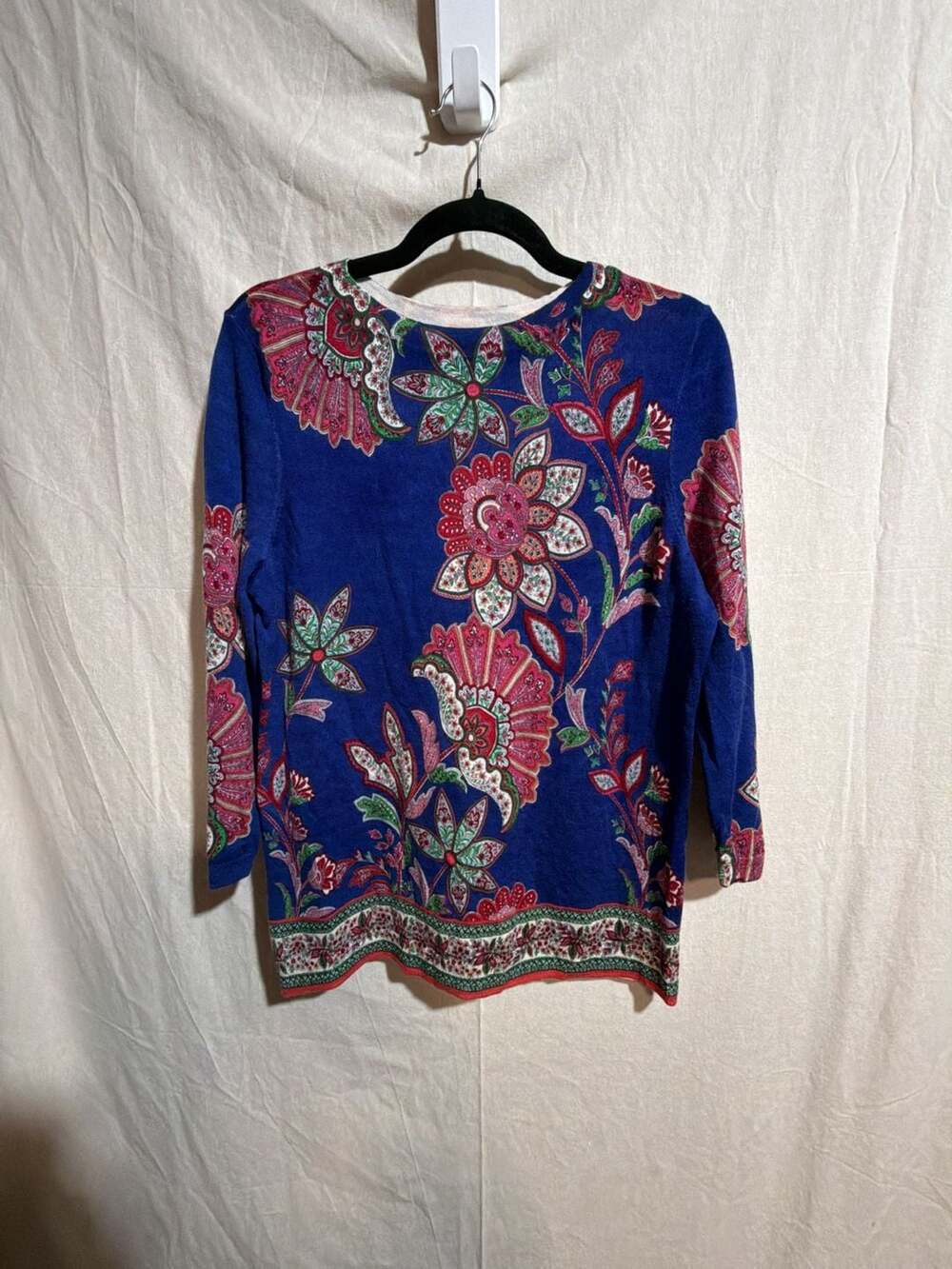 Talbots Pure Merino Wool Floral Paisley Print 3/4 Sleeve Sweater
